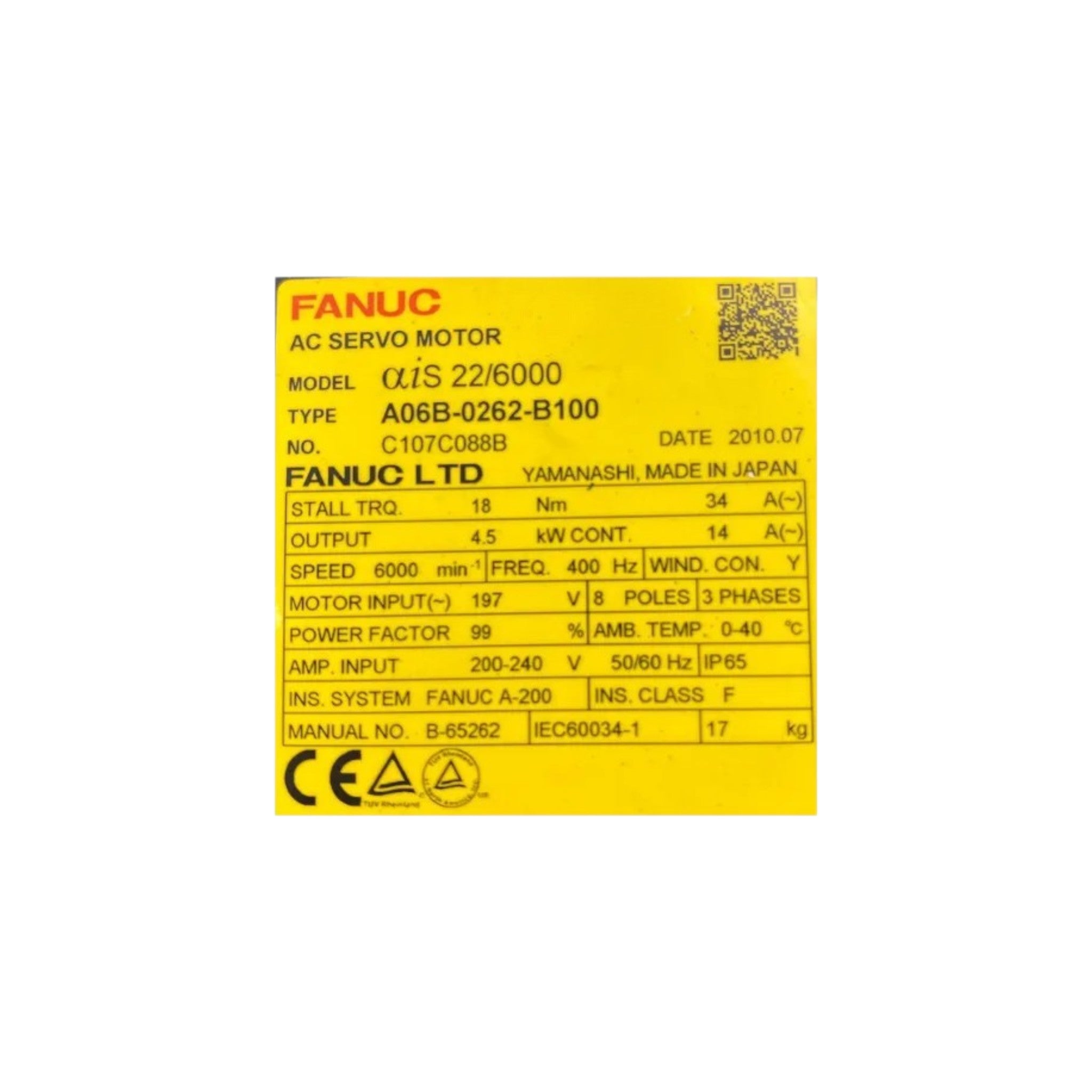 Fanuc Servo Motor αiS 22/6000 A06B-0262
