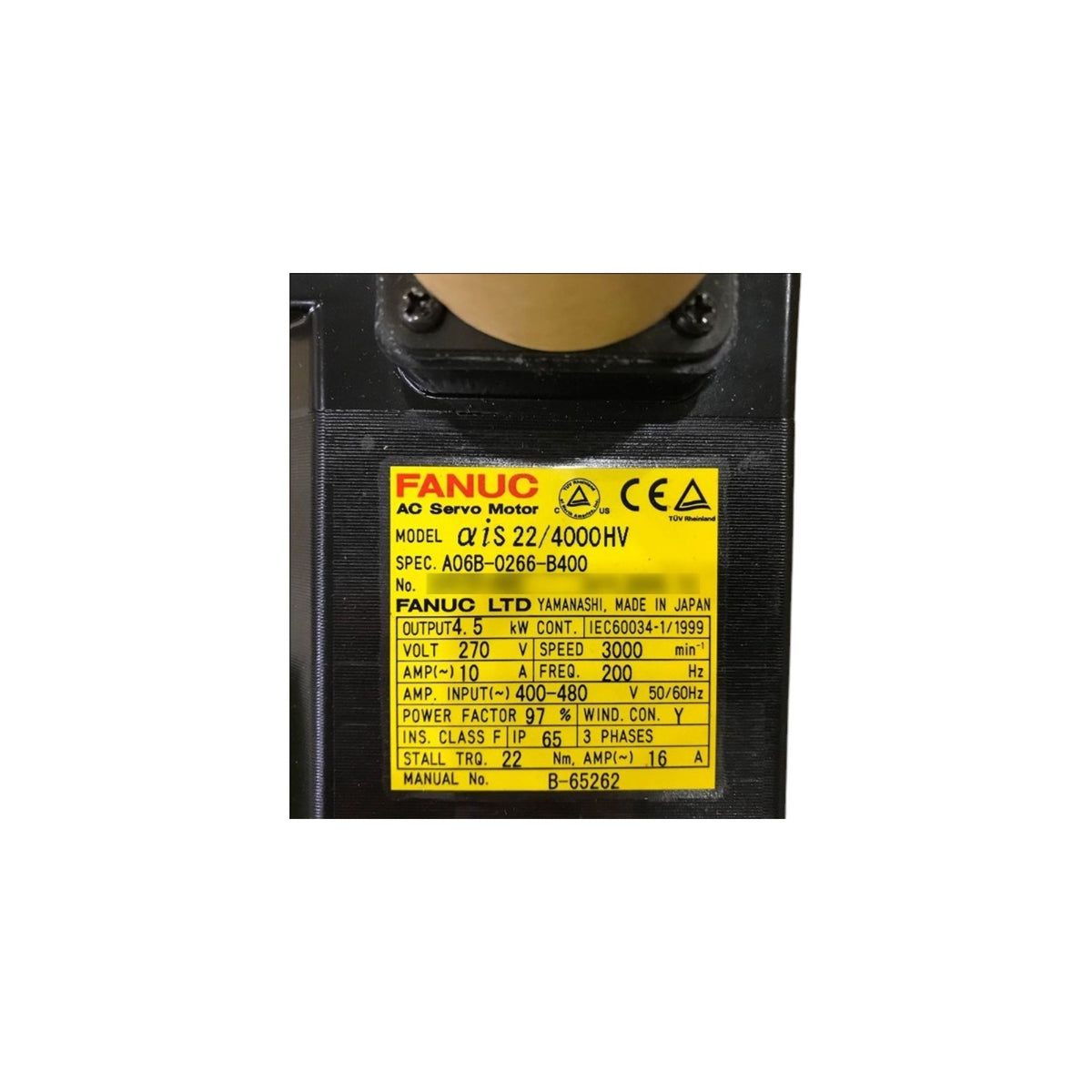 Fanuc Servo Motor αiS 22/4000HV A06B-0266