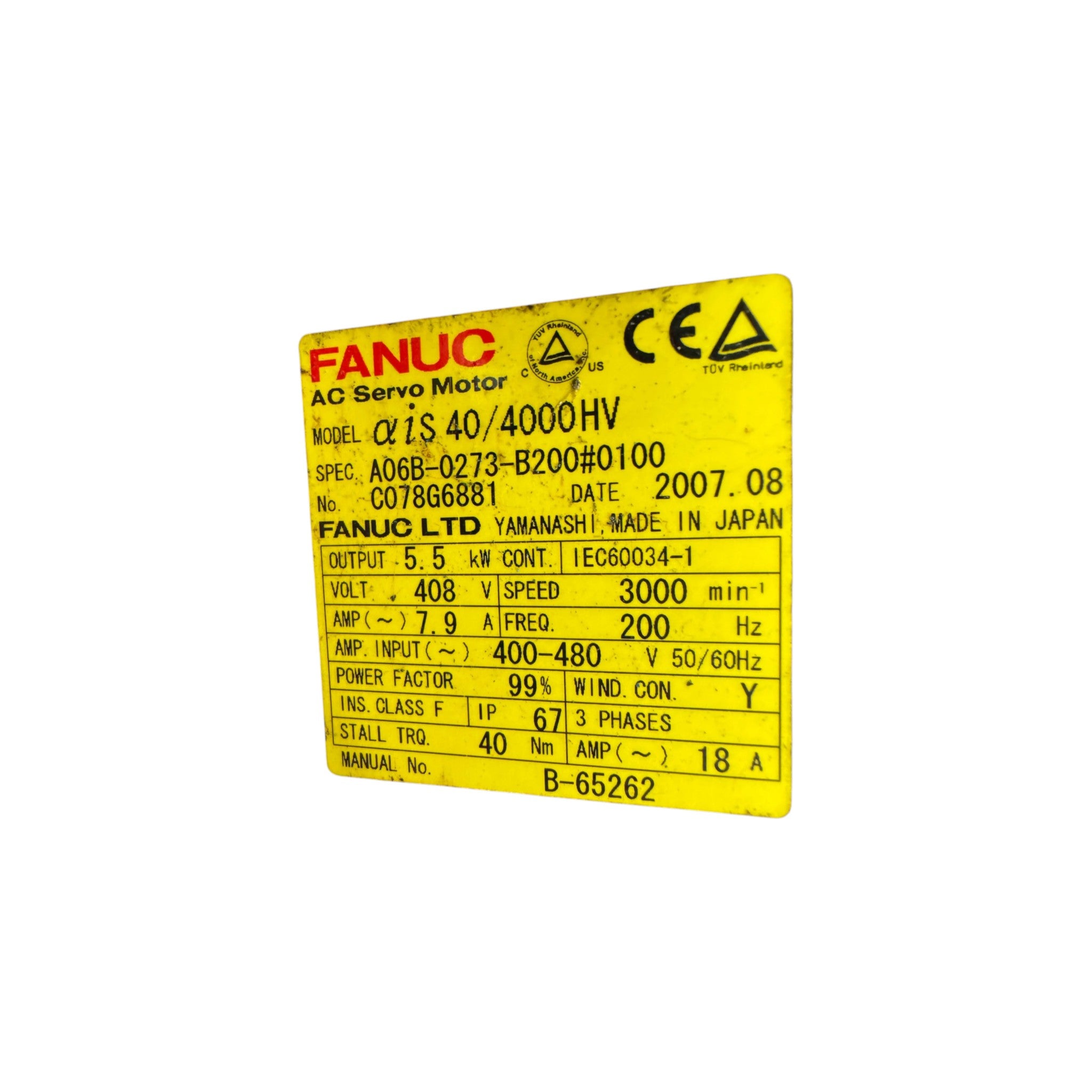 Fanuc Servo Motor αiS 40/4000HV A06B-0273