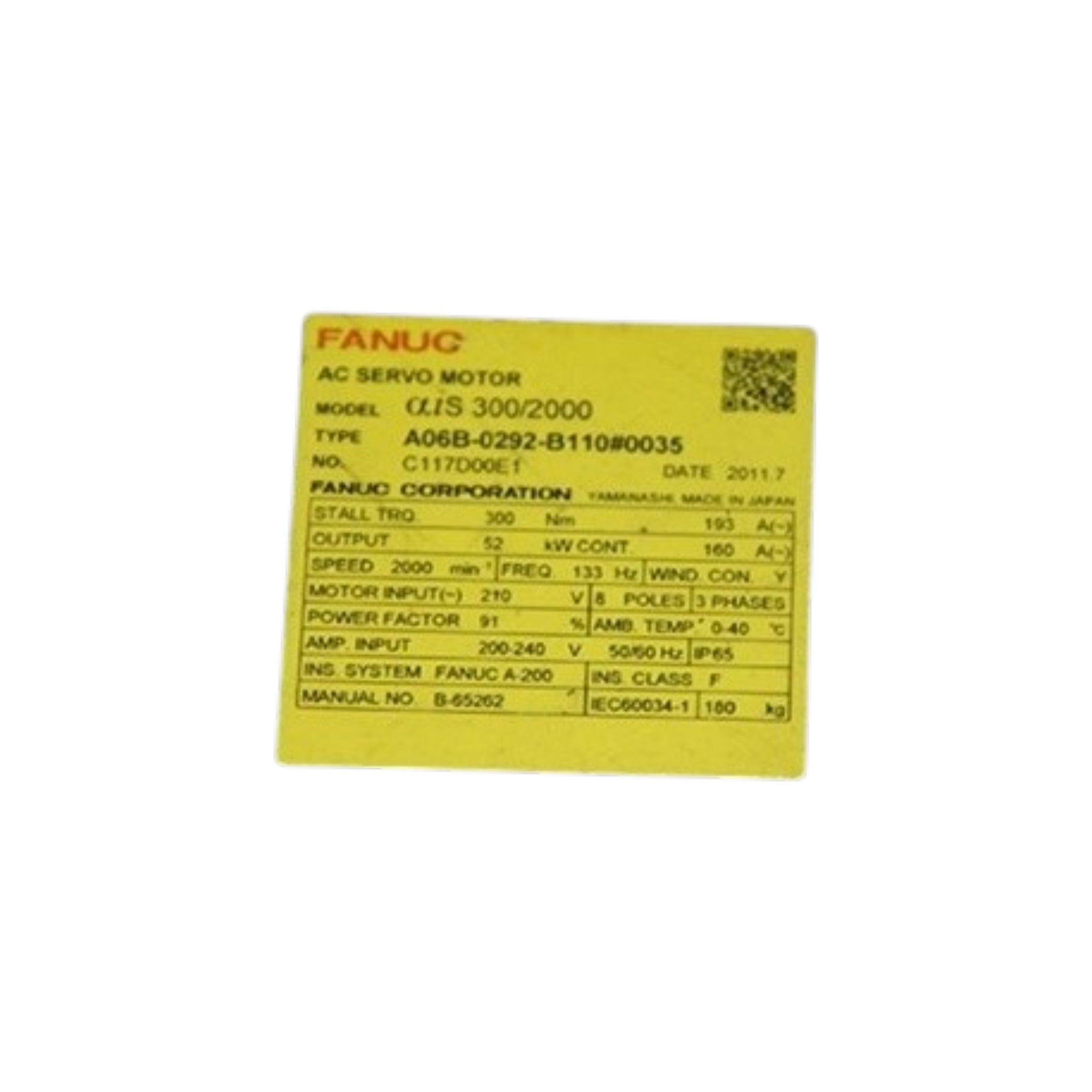 Fanuc Servo Motor αiS 300/2000 A06B-0292