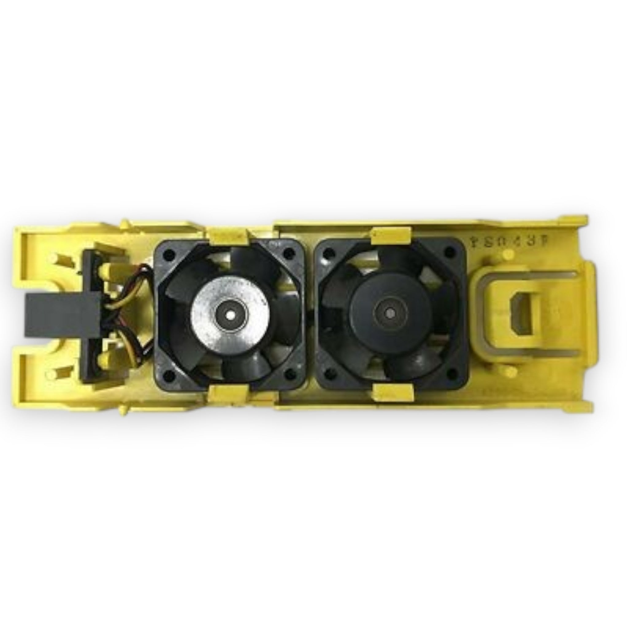 JJAutomation FANUC A02B-0265-C101 cooling fan unit with two black DC fans mounted in a yellow plastic housing