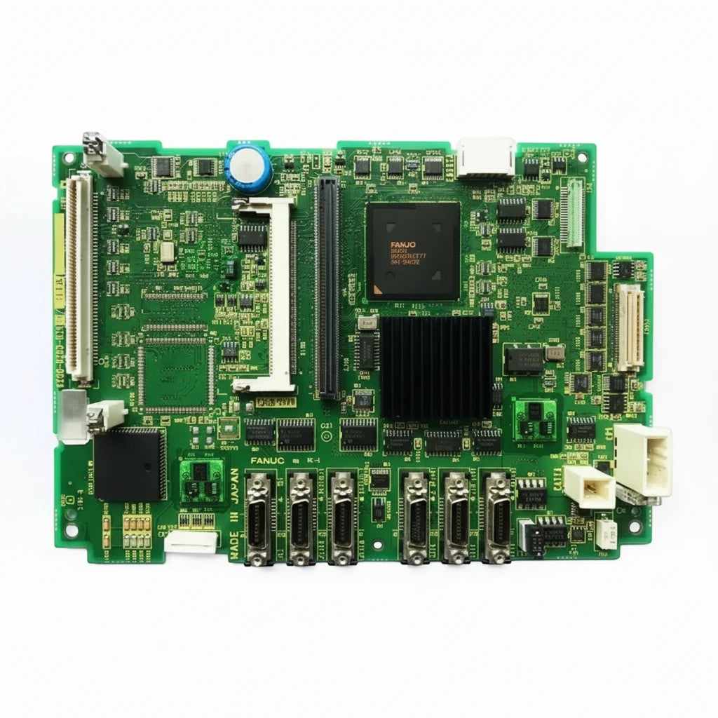 JJAutomation Fanuc A20B-8200-0393 CNC controller motherboard with green PCB and integrated electronic components.