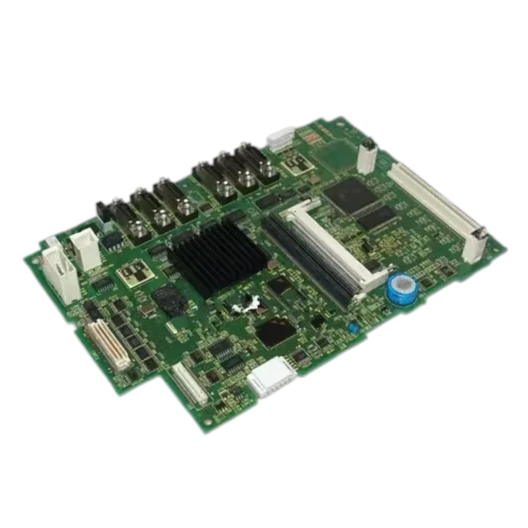 JJAutomation FANUC A20B-8200-0393 CNC controller motherboard with green PCB, black heatsink, and various ports.