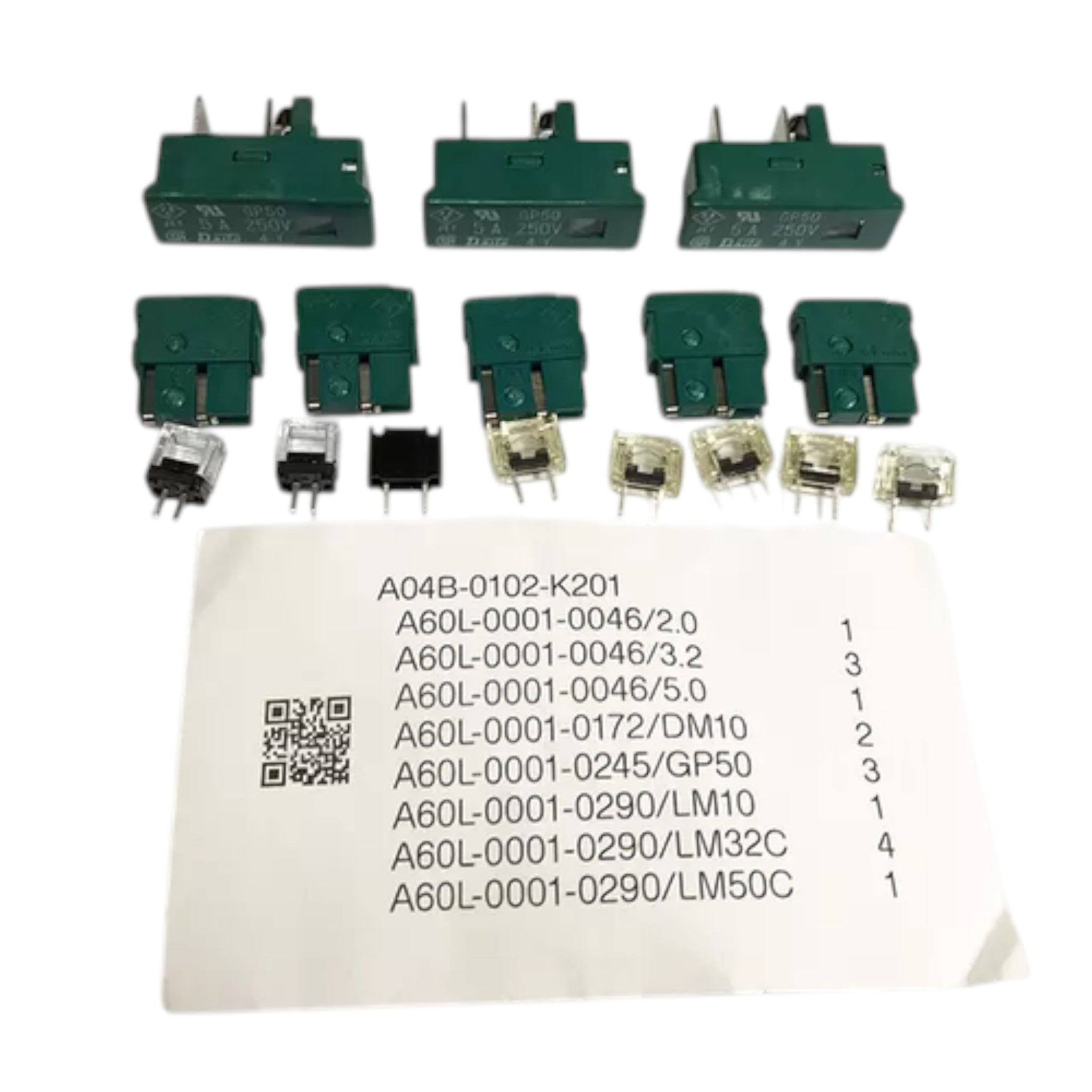 JJAutomation Fanuc fuse kit for 0i-F Plus series LCD control units, including various green and clear electronic fuses.