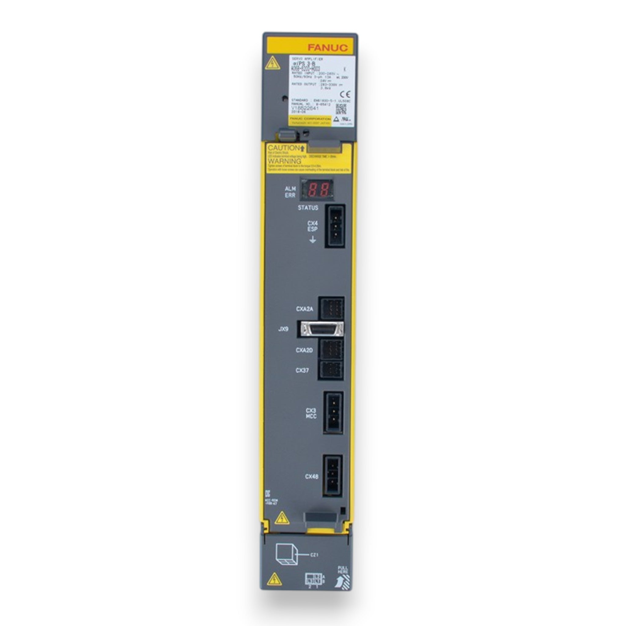 JJAutomation Fanuc αiPS 3-B power supply module A06B-6200-H003 with yellow casing and front interface ports