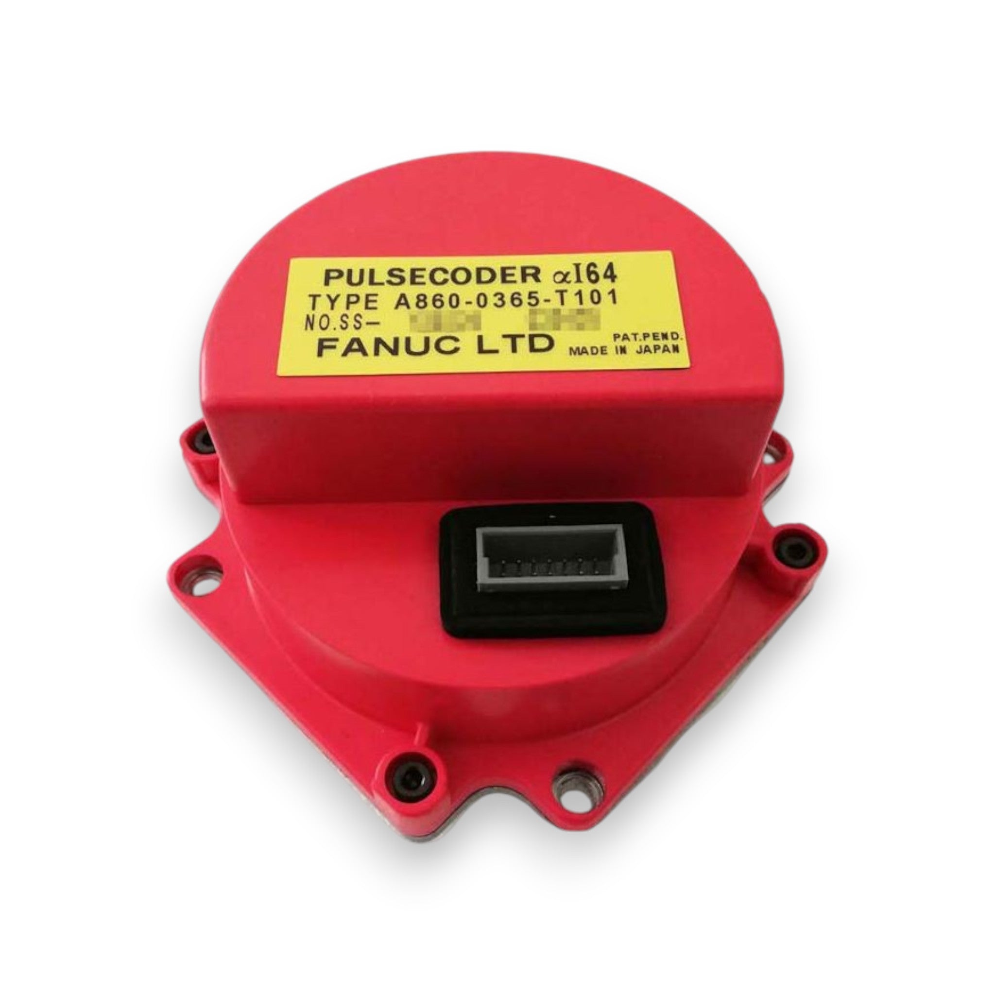 JJAutomation Fanuc A860-0365-T001 alpha i64 incremental pulse coder in bright red with yellow identification label