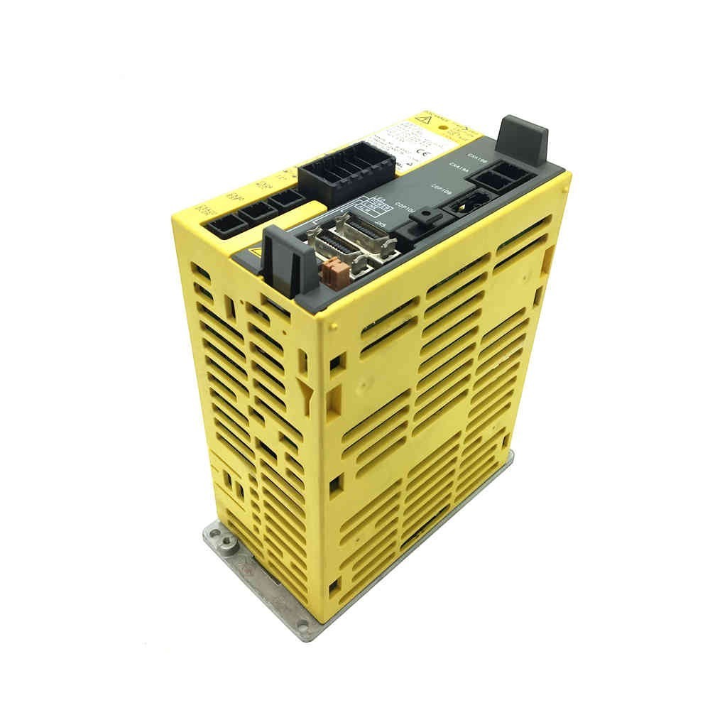 JJAutomation yellow FANUC industrial servo amplifier module for CNC machinery and robotic arm control systems.