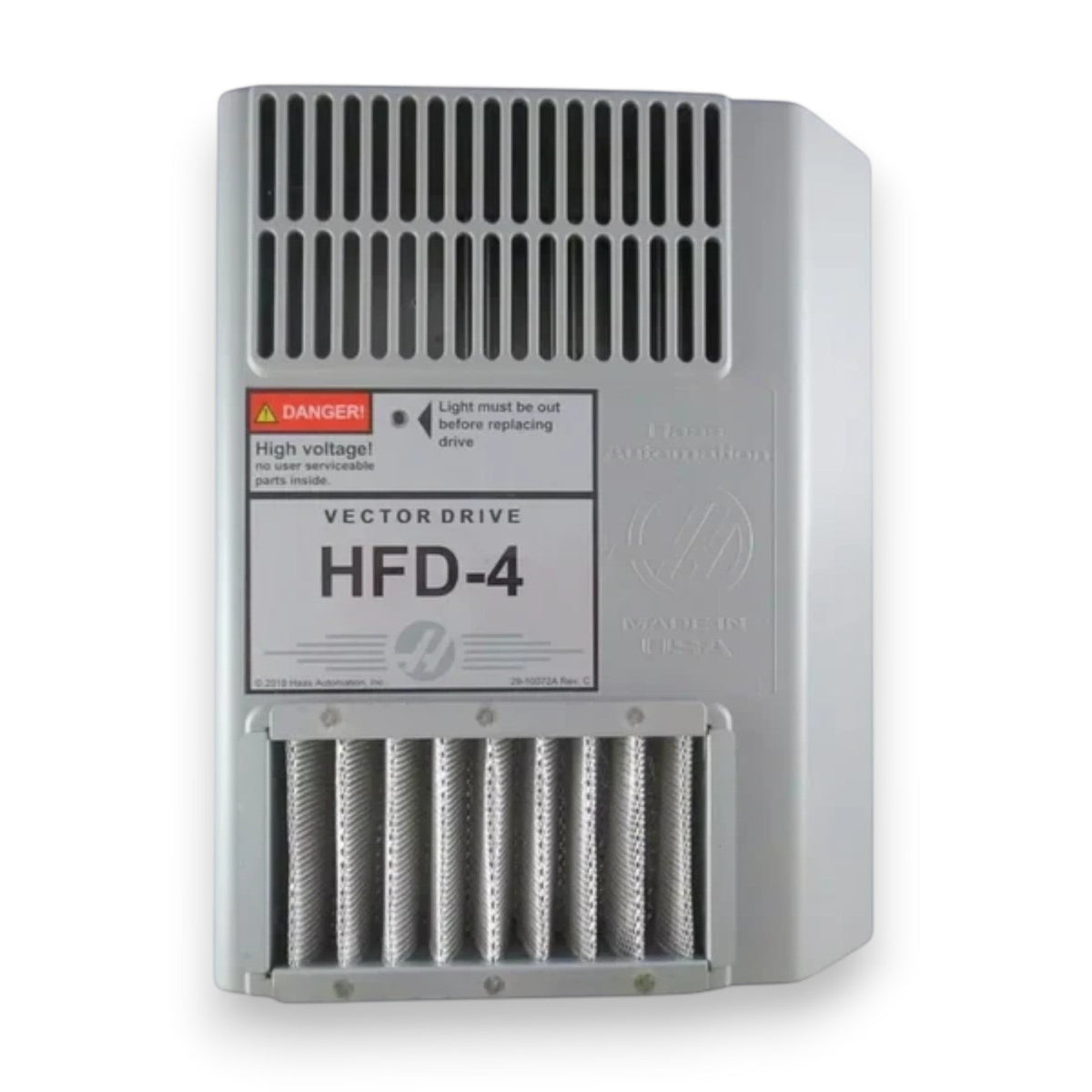 JJAutomation Haas HFD-4 vector drive spindle inverter for CNC machines with warning label and cooling vents