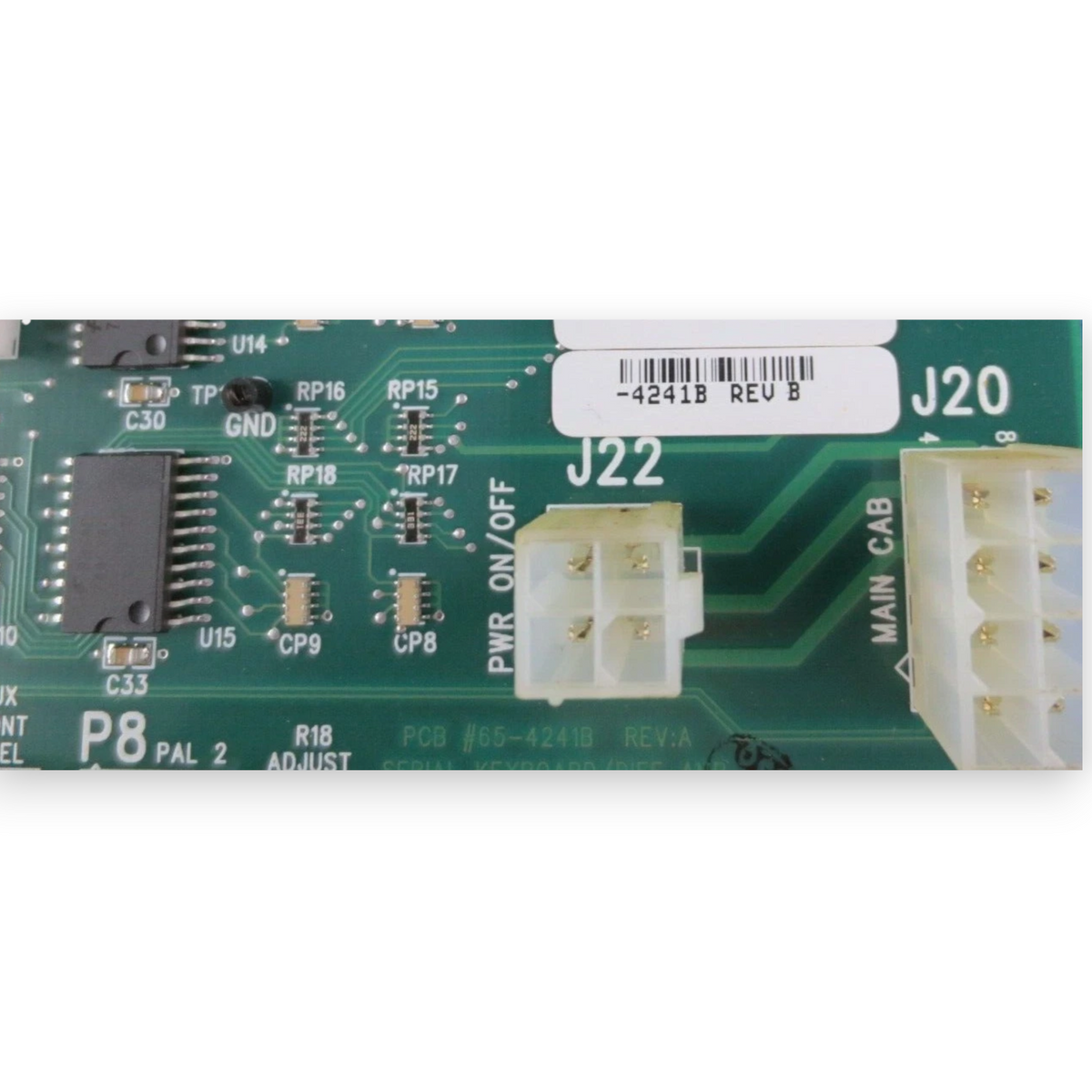 JJAutomation Haas 93-32-4241B keyboard interface board with green circuit board and white power connectors