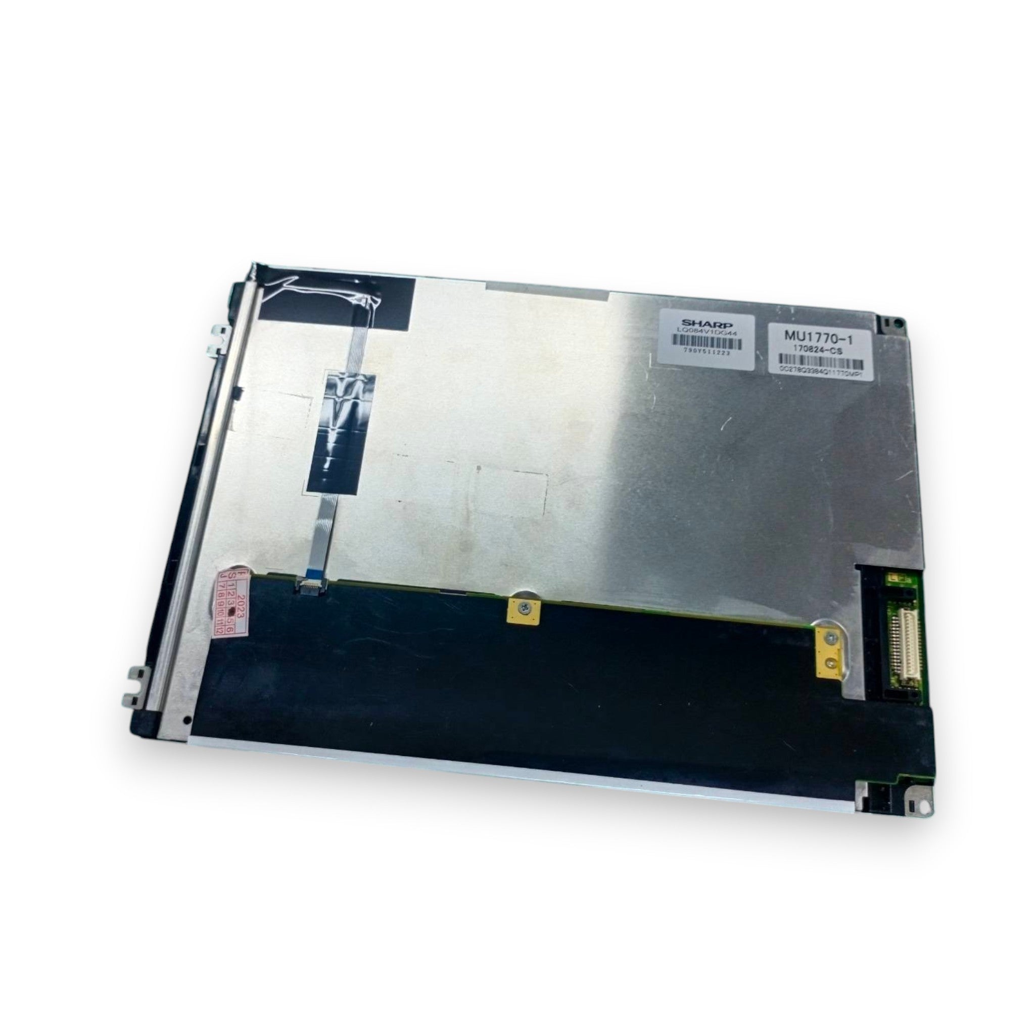 JJAutomation Sharp LQ084V1DG44 LCD display unit for CNC machines, showing the metallic back panel and connectors.