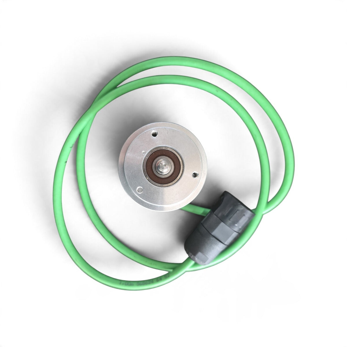 JJAutomation Siemens 6FX2001-3CC50 incremental rotary encoder with green cable and connector, top view.