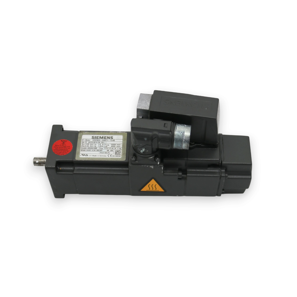 JJAutomation Siemens SIMOTICS S-1FK7 Compact servo motor in anthracite grey with integrated holding brake and connector