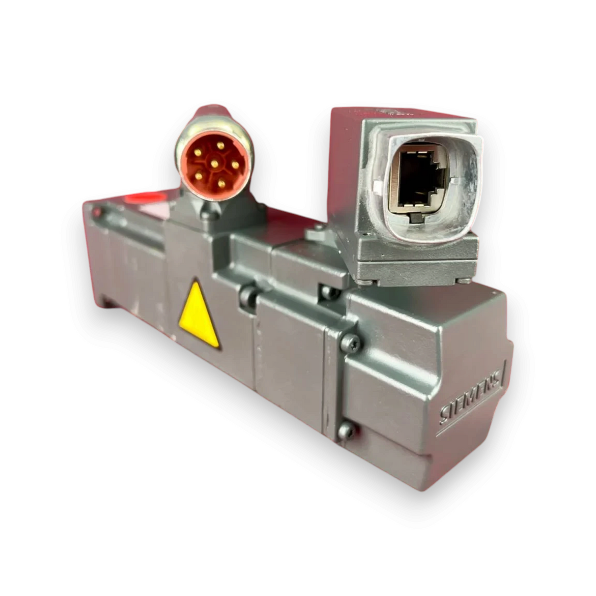 JJAutomation Siemens SIMOTICS S-1FK7 compact servo motor in anthracite grey with DRIVE-CLiQ interface and connectors
