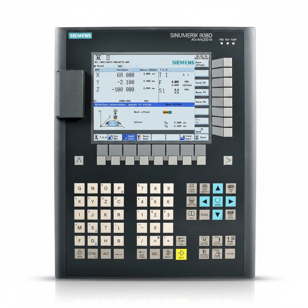 JJAutomation Siemens Sinumerik 808D Advanced M CNC numerical control display unit with keypad and high-contrast screen.