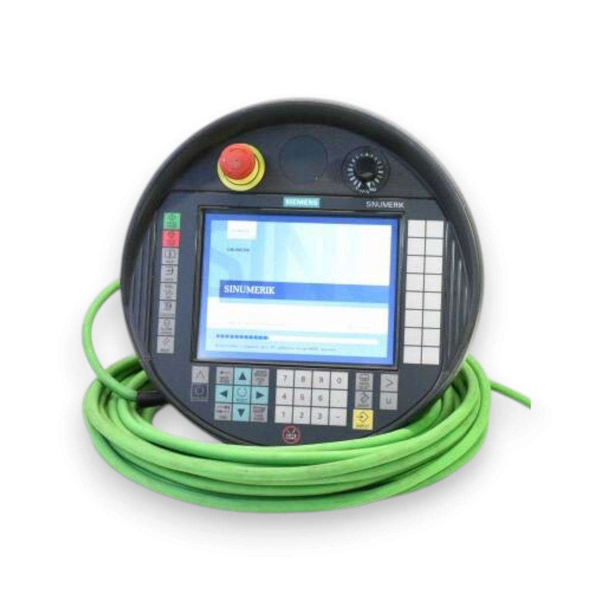 JJAutomation Siemens SINUMERIK HT 8 handheld terminal with 7.5-inch color display, control keys, and emergency stop.