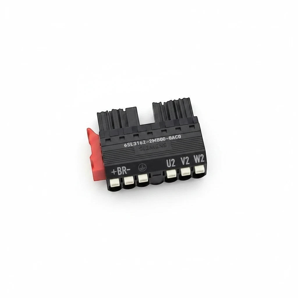 JJAutomation Siemens 6SL3162-2MB00-0AC0 electrical terminal block with black housing and red locking release lever.