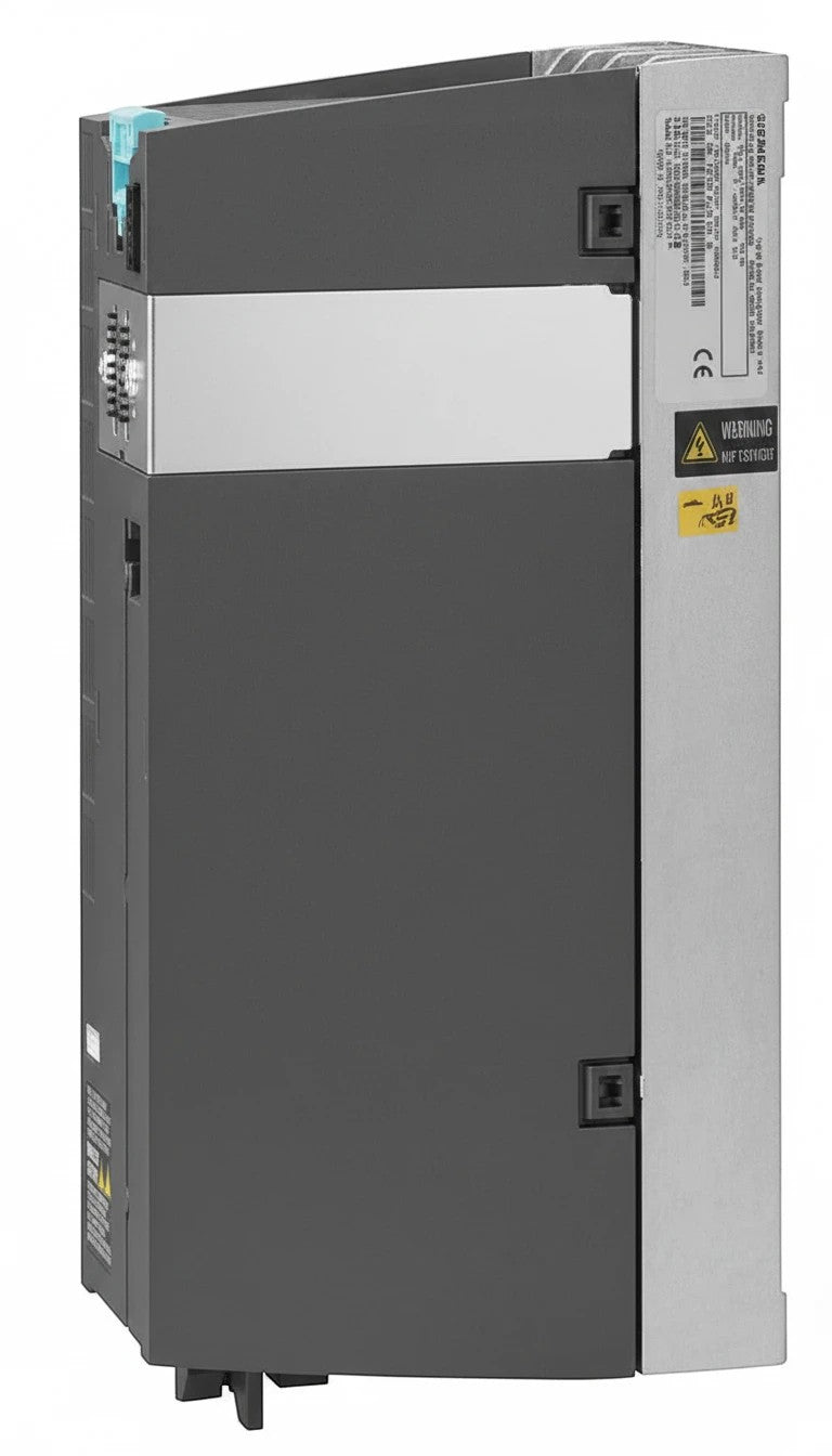 JJAutomation Siemens SINAMICS industrial variable frequency drive power module with grey casing and safety labels.