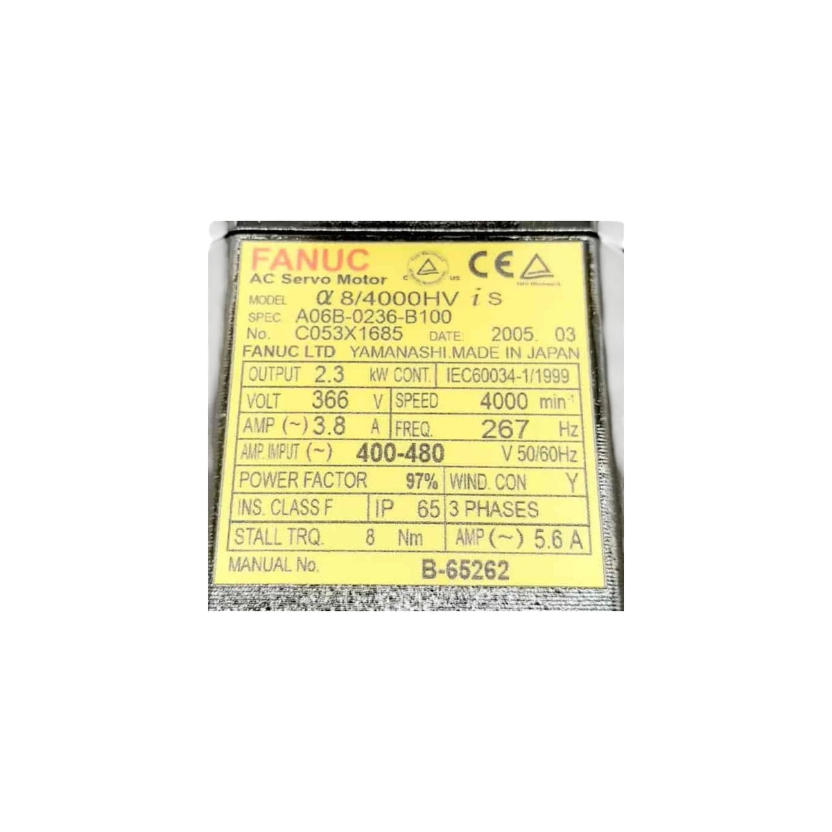 Fanuc Servo Motor αiS 8/4000HV A06B-0236