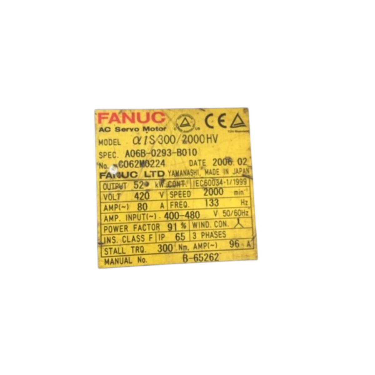 Fanuc Servo Motor αiS 300/2000HV A06B-0293