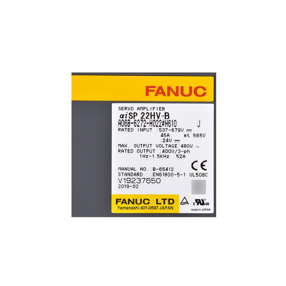Fanuc Spindle Amplifier αiSP 22HV-B A06B-6272-H022#H610
