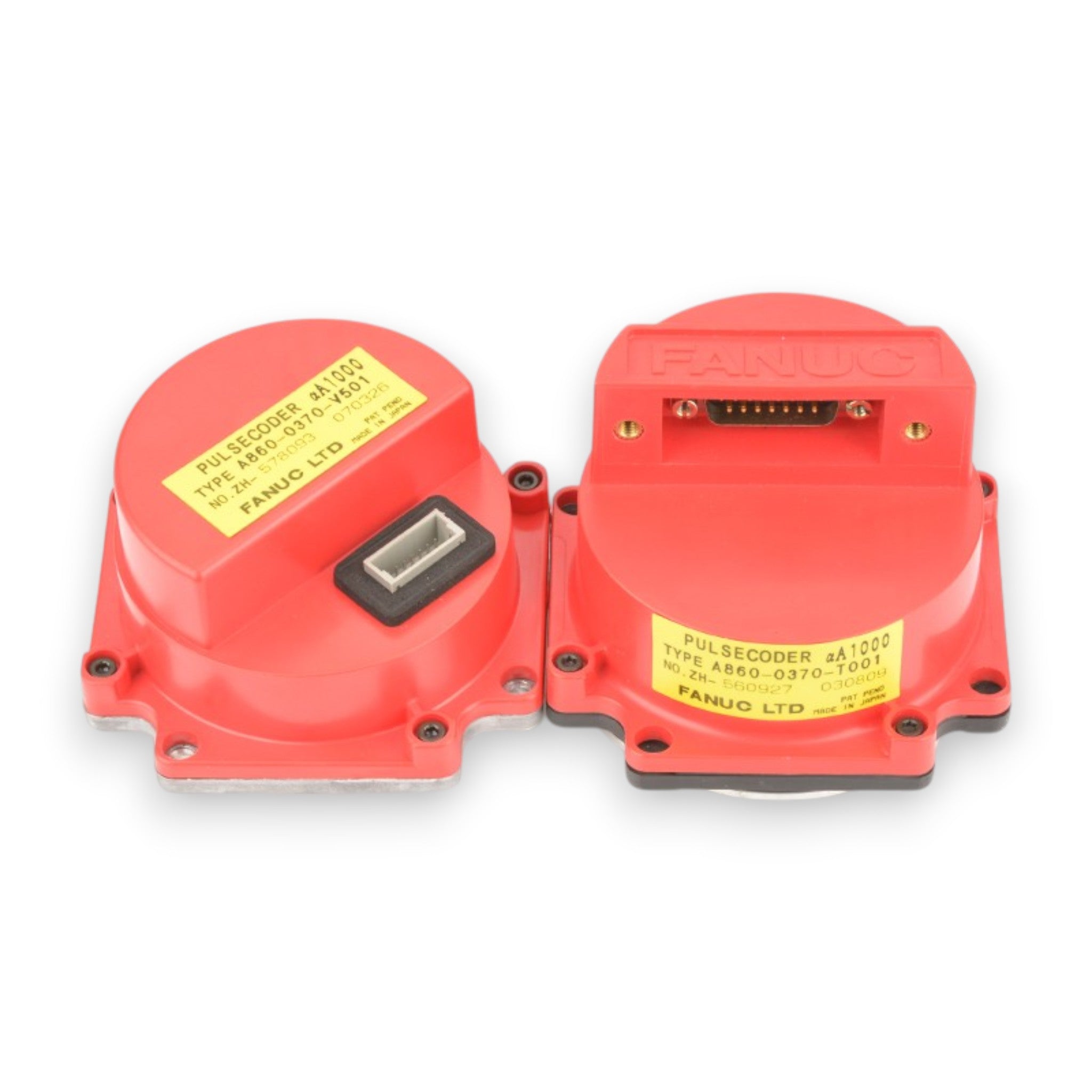 JJAutomation Fanuc alpha A1000 pulse coder units with red housing and yellow identification labels