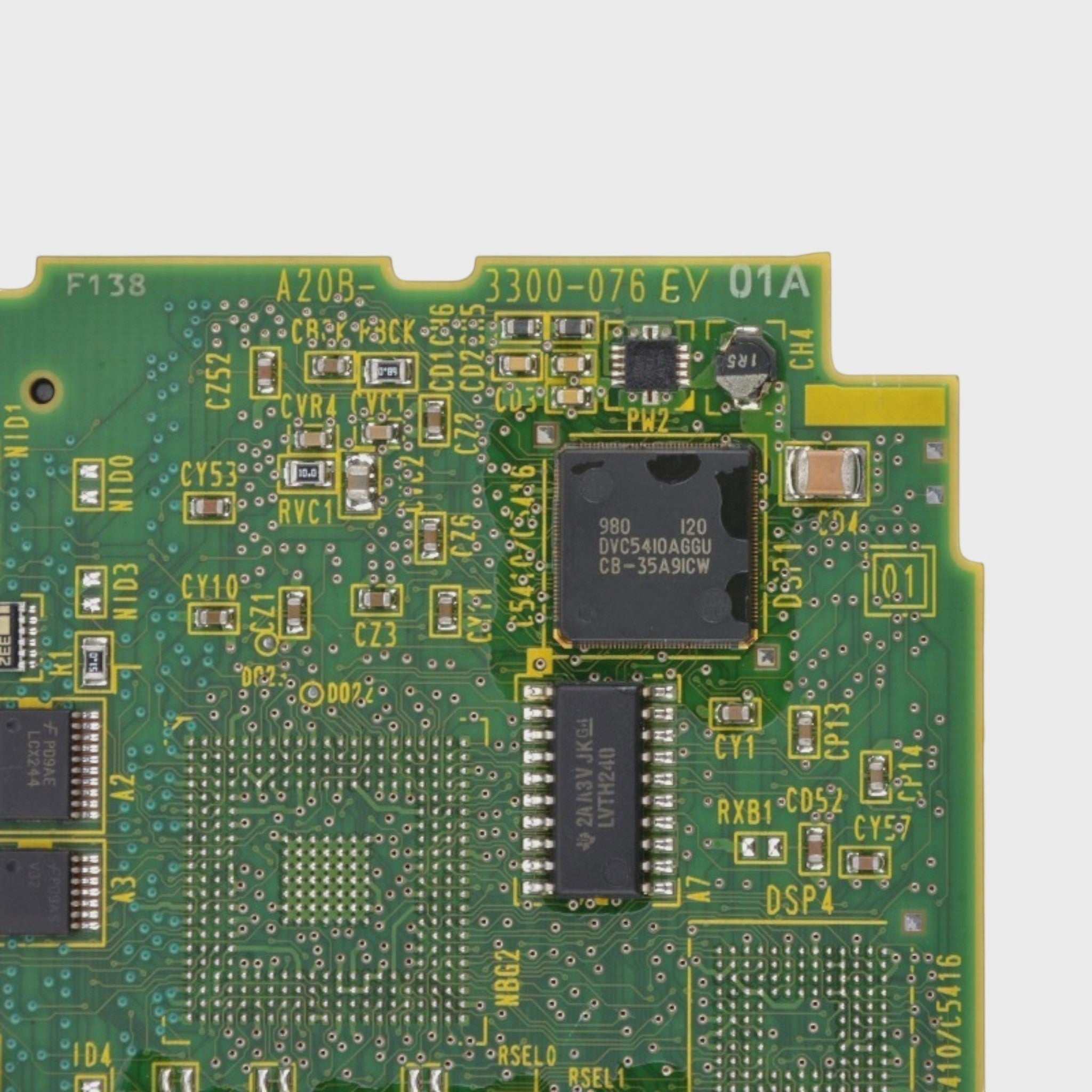 JJAutomation Fanuc A20B-3300-0765 axis PCB board for CNC machines showing integrated circuits and electronic components