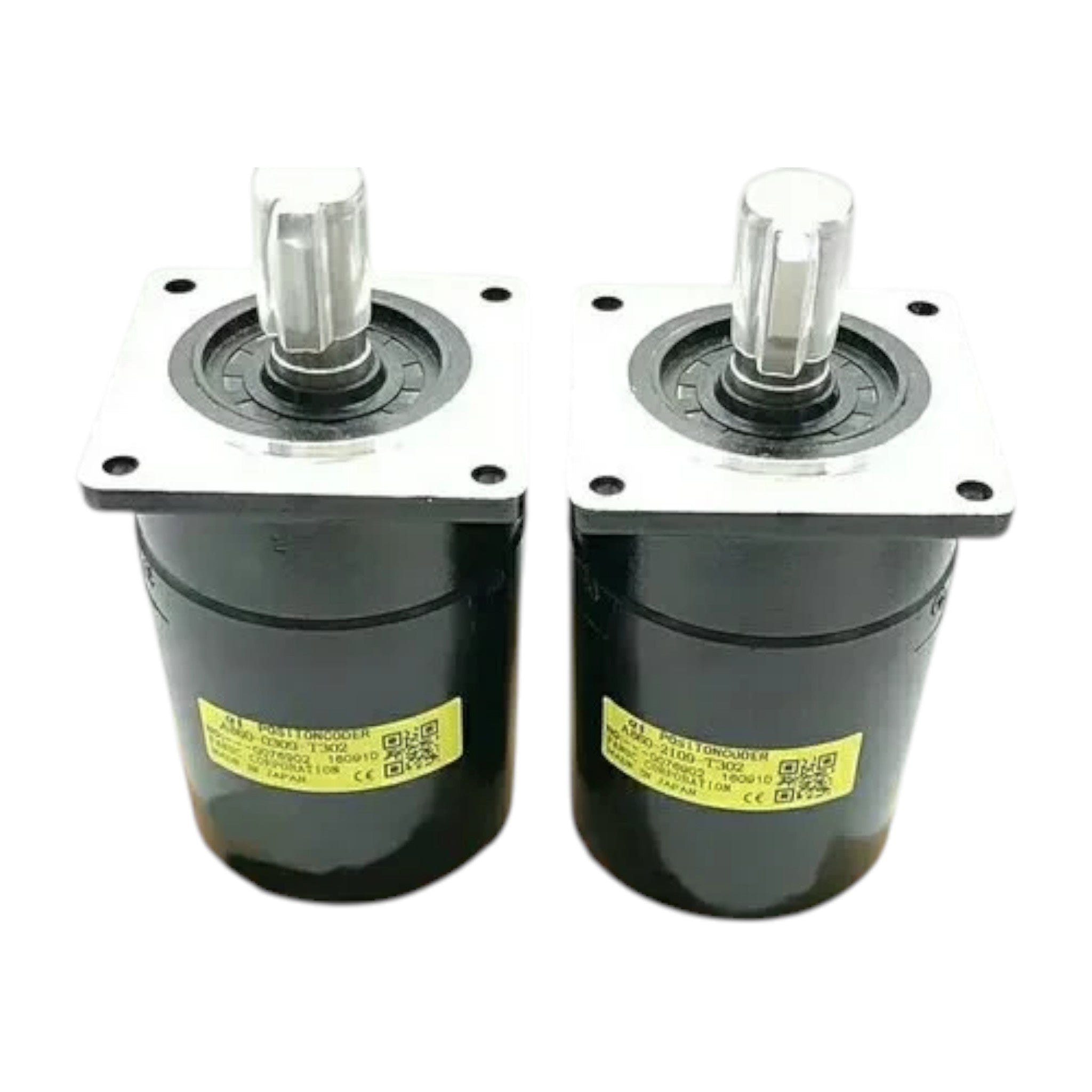 JJAutomation Fanuc A860-0309-T302 CNC encoders with black cylindrical housing and metal shafts on a cardboard box