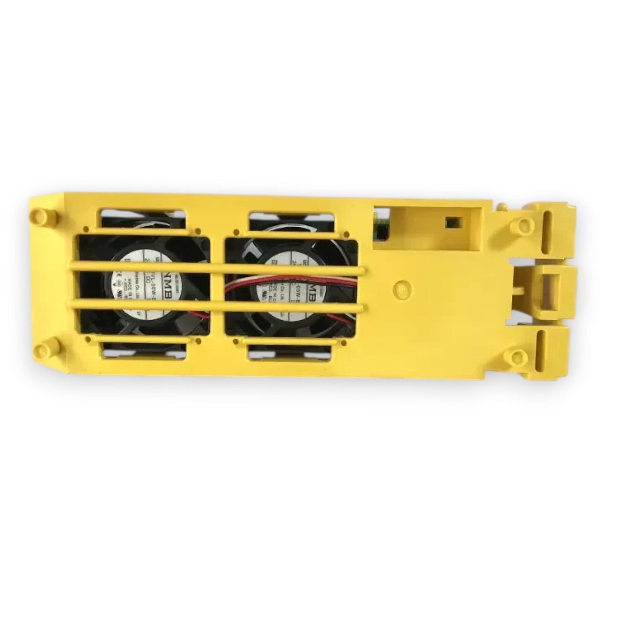 JJAutomation Fanuc fan motor unit for 0i-F Plus series with two 40mm square fans in a yellow LCD-mounted housing