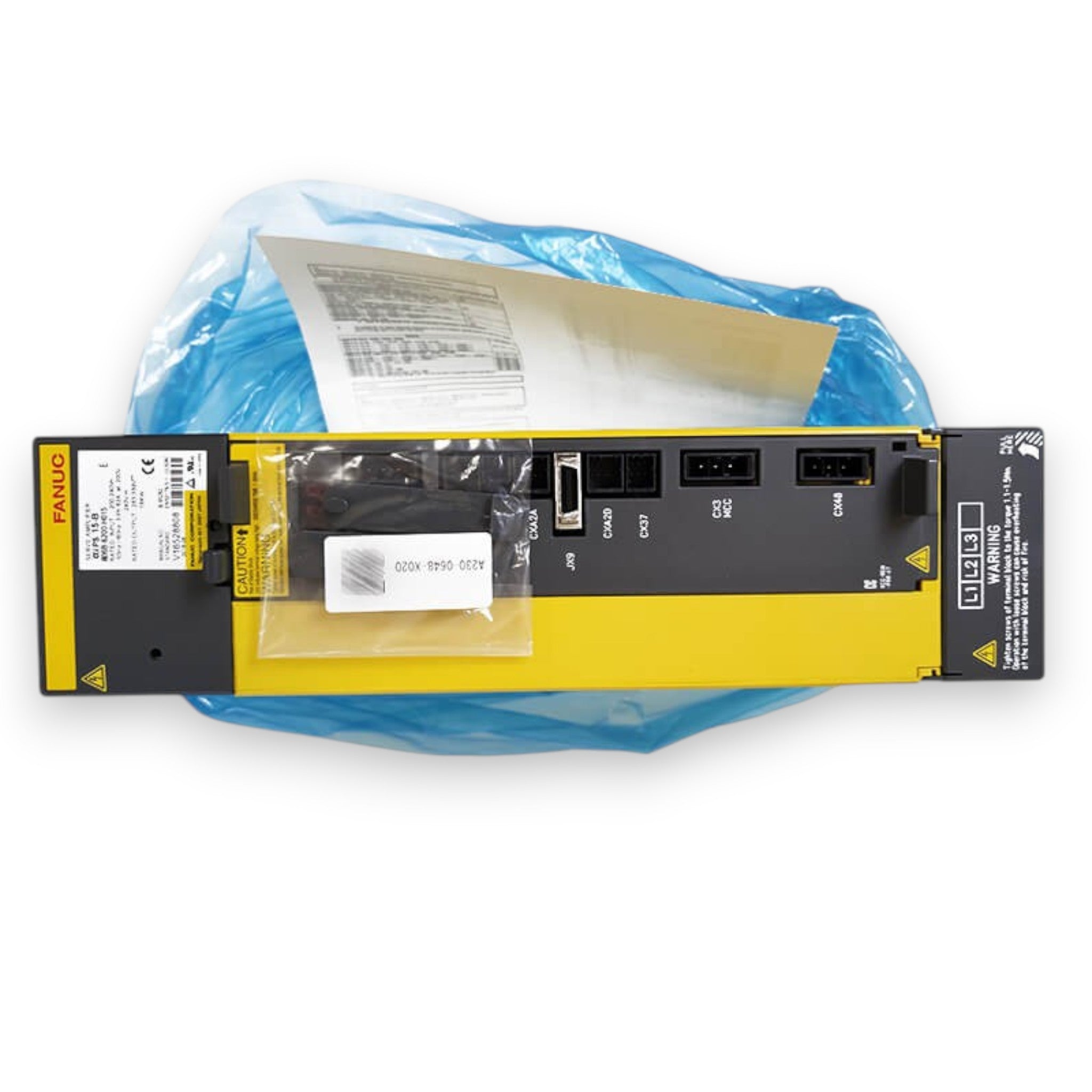 JJAutomation Fanuc αiPSs 15-B power supply module A06B-6212-H015 for CNC systems with yellow and black casing