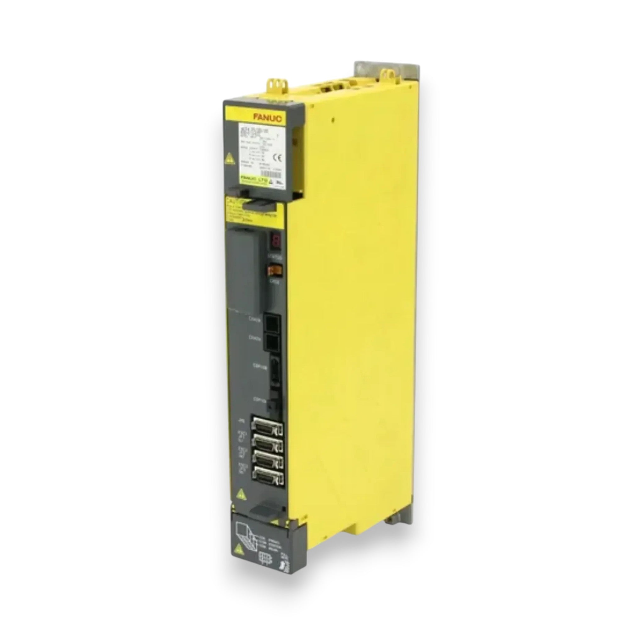 JJAutomation Fanuc A06B-6117-H303 Alpha i 3-axis servo amplifier module with yellow casing and front interface ports.