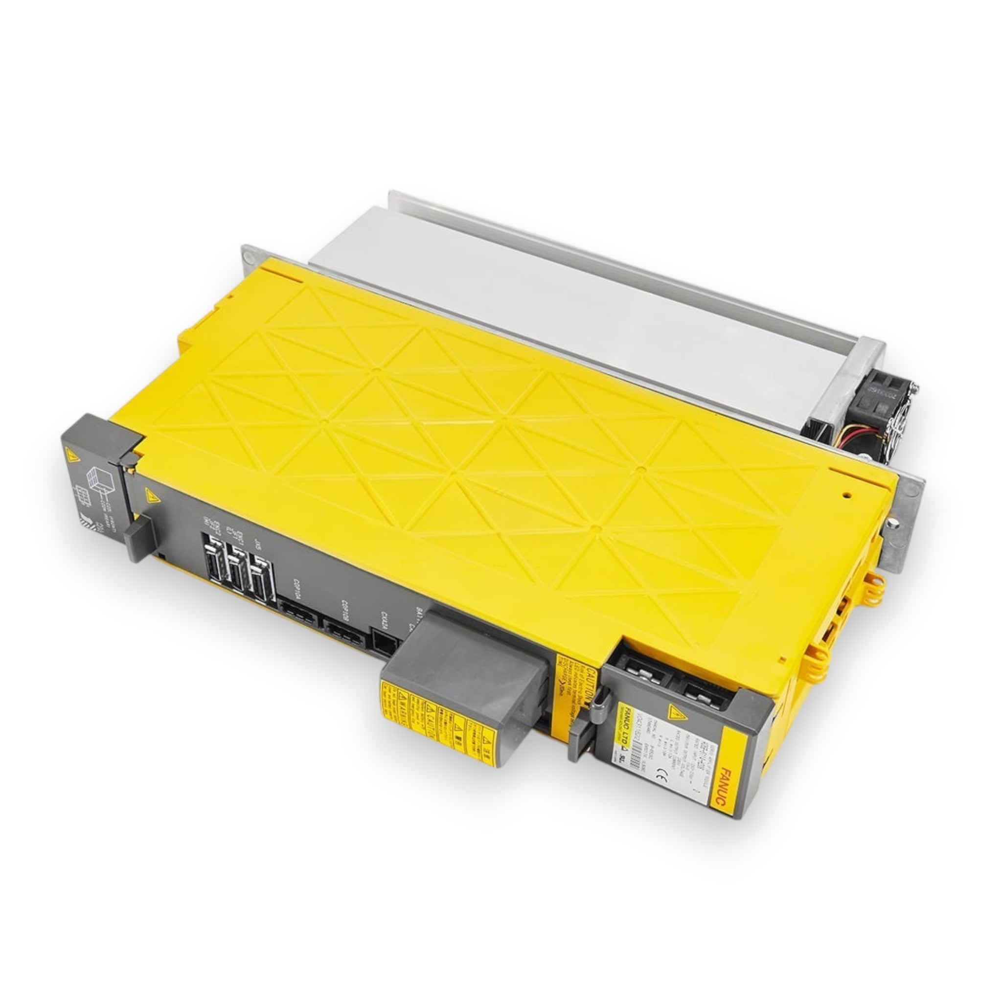 JJAutomation FANUC A06B-6114-H208 Alpha i dual-axis servo amplifier module with yellow casing and integrated heatsink