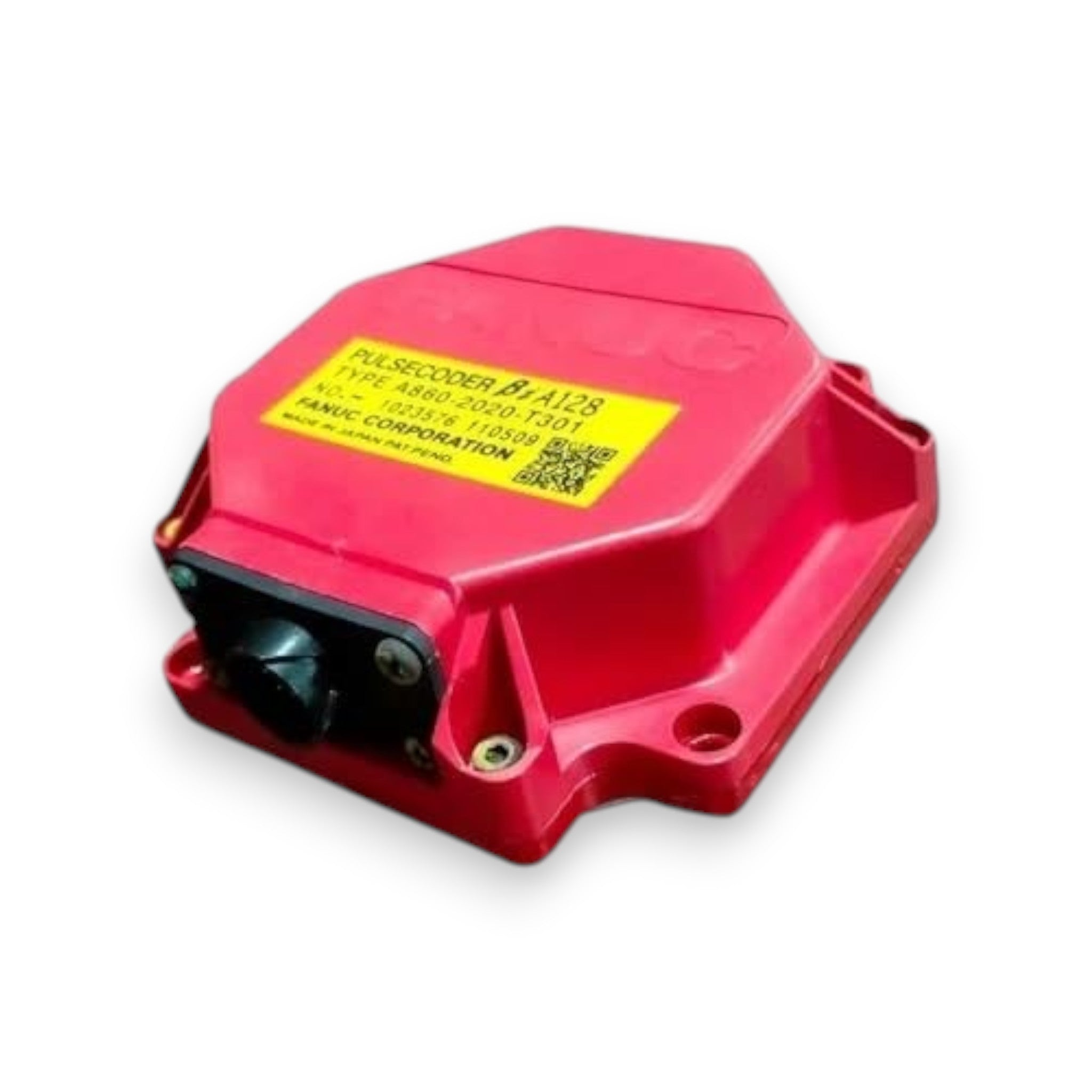JJAutomation Fanuc A860-2020-T301 servo motor encoder with red housing and yellow identification label