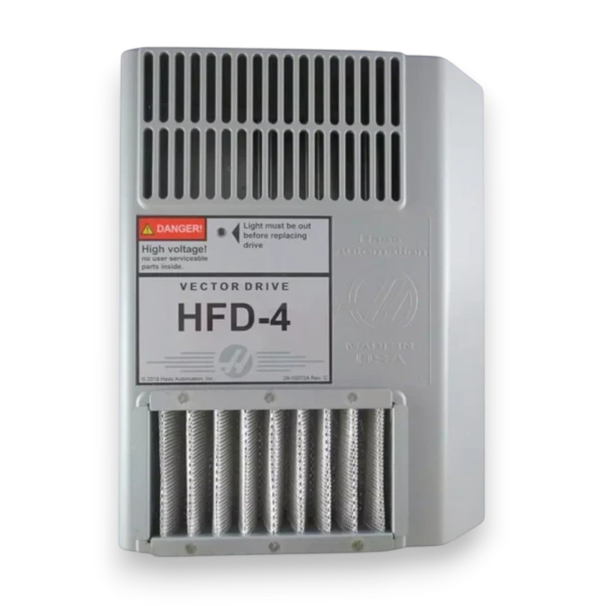 JJAutomation Haas HFD-4 vector drive spindle inverter for CNC machines with warning label and cooling vents