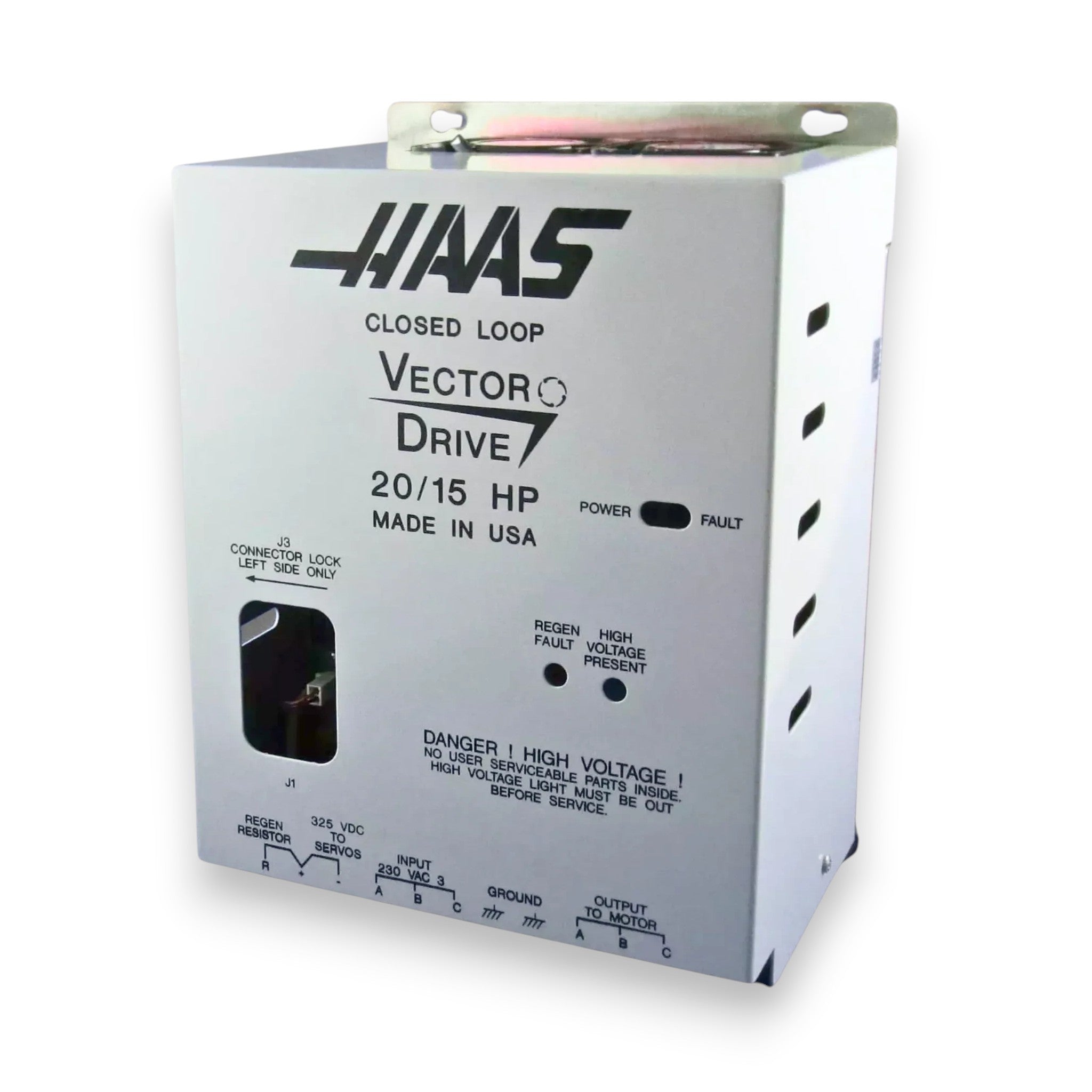 JJAutomation Haas 93-69-1000 20/15 HP Vector Drive spindle inverter for CNC machines in a white metal housing