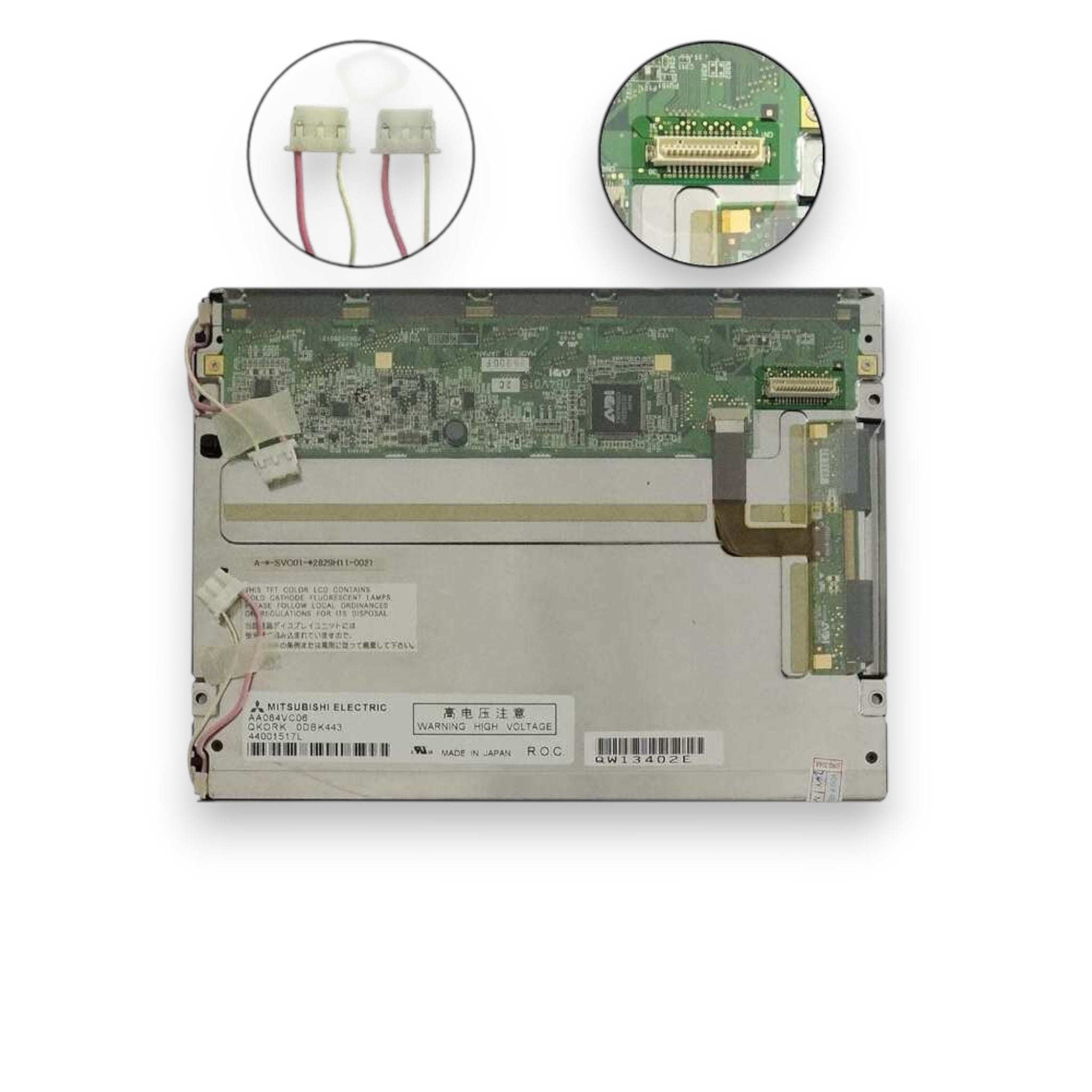 JJAutomation Mitsubishi AA084VC06 8.4-inch industrial TFT-LCD display panel with CCFL backlight and 31-pin connector.