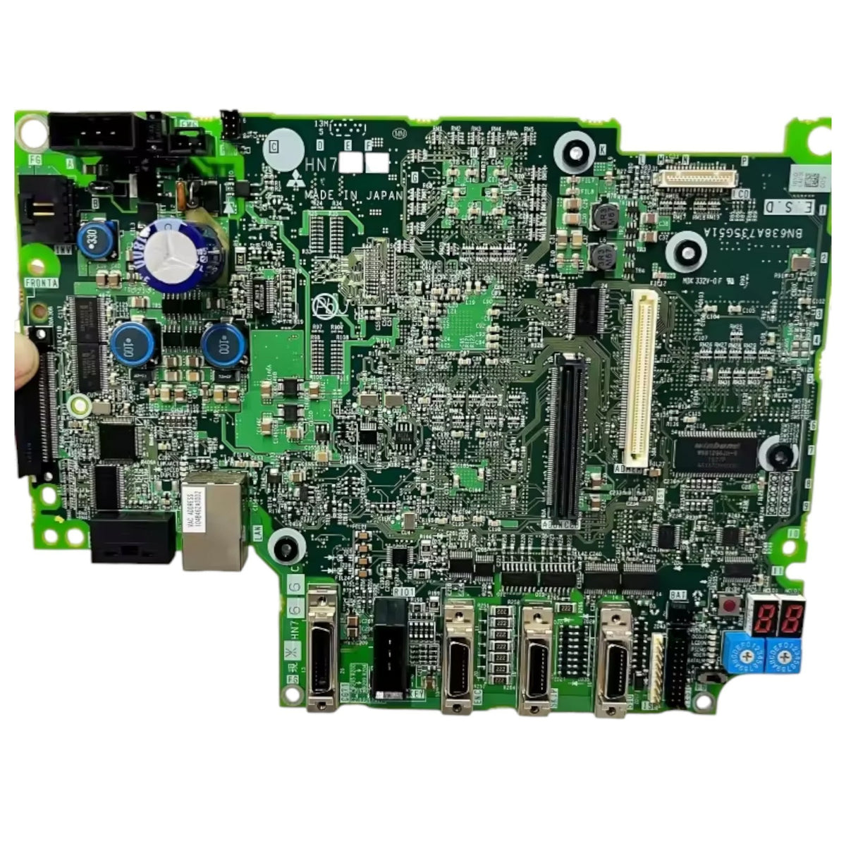 JJAutomation Mitsubishi HN767 main control card for M70 CNC systems featuring a green circuit board with ports