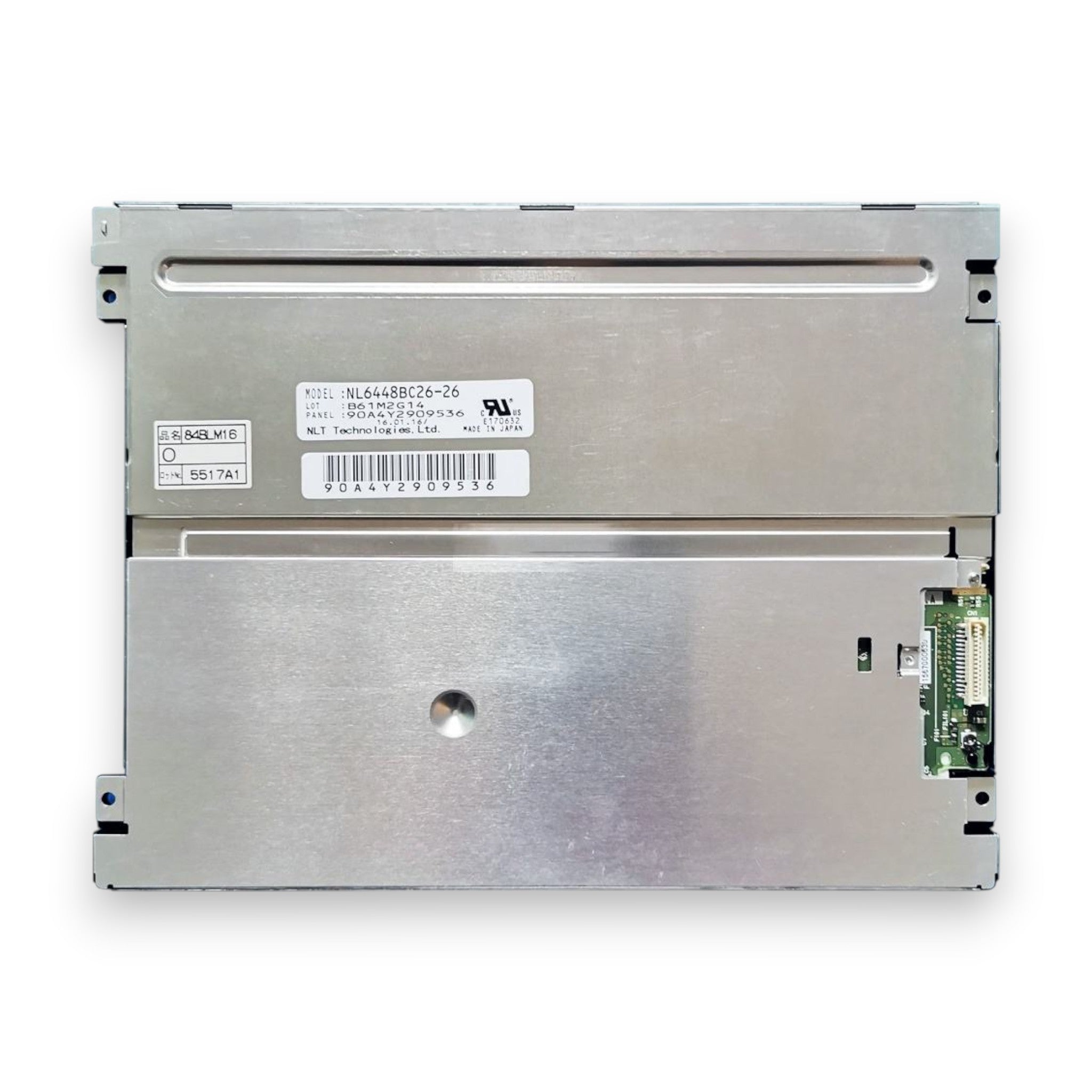 JJAutomation Mitsubishi NL6448BC26-26 8.4-inch industrial TFT-LCD display panel back view with label and connector.