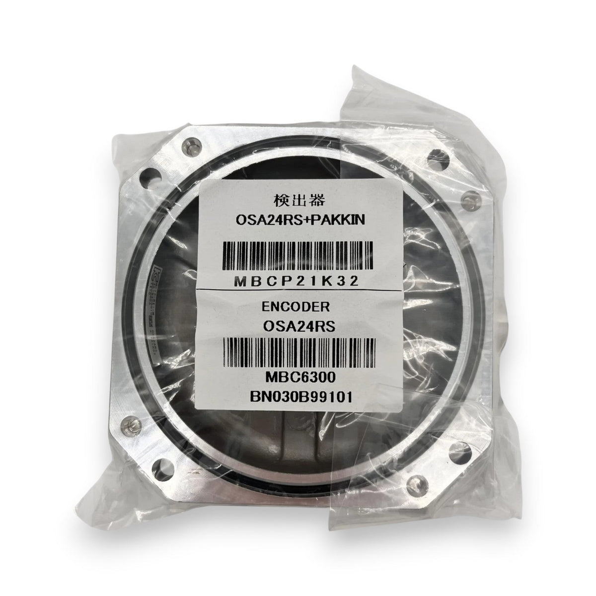 JJAutomation Mitsubishi Servo Encoder OSA24RS in protective plastic packaging for industrial motion control systems.