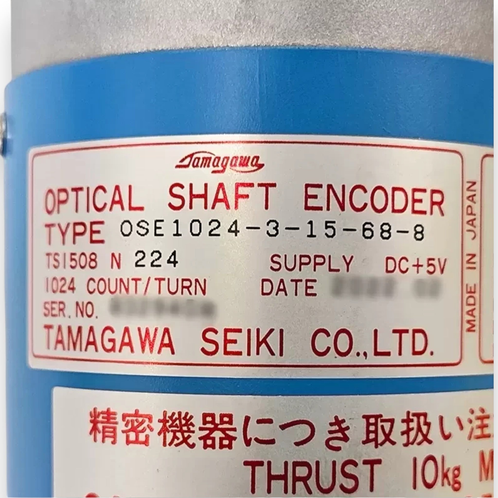 JJAutomation Mitsubishi OSE1024-3-15-68-8 synchronous feed encoder label with 1024 pulse per revolution specifications