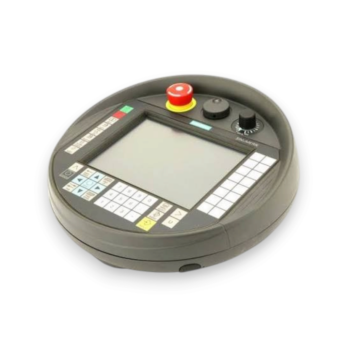 JJAutomation Siemens SINUMERIK HT 8 handheld operator panel with 7.5 inch TFT display and red emergency stop button.