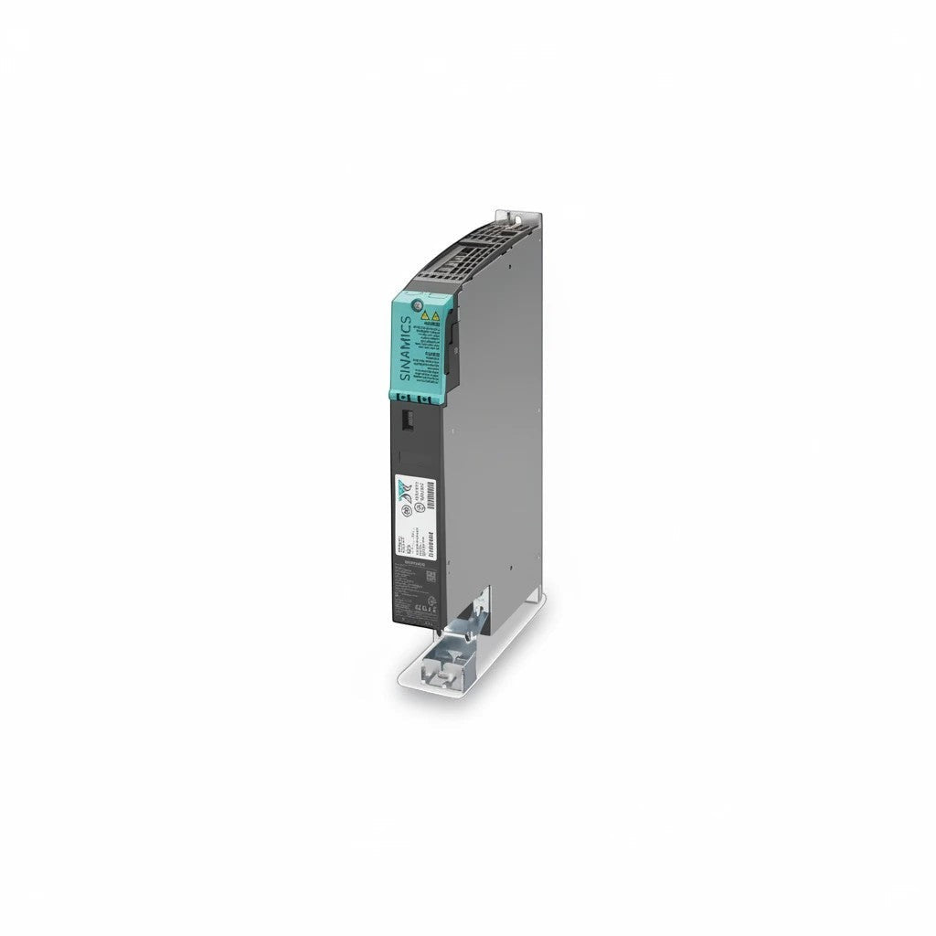 JJAutomation SINAMICS industrial power drive module with teal accent and compact metal housing for motion control.