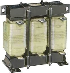JJAutomation three-phase industrial line reactor with copper windings and black frame for VFD protection.
